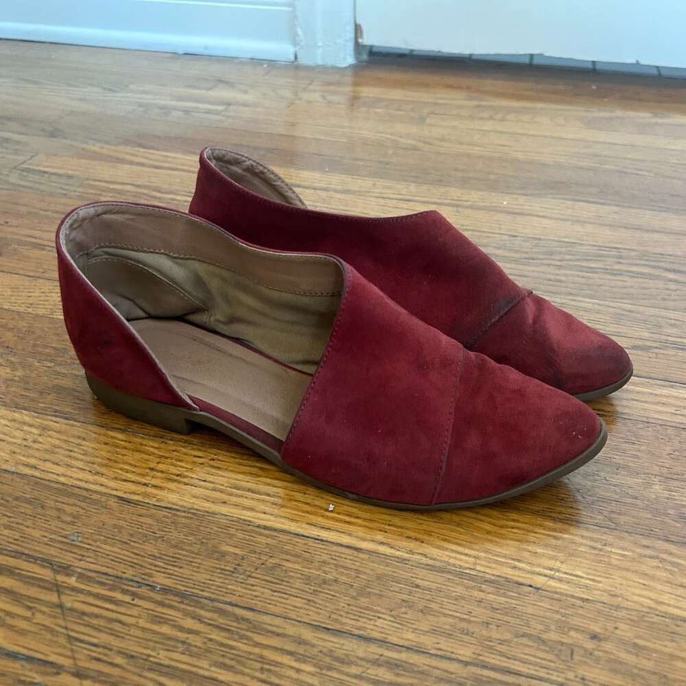 Red suede loafers